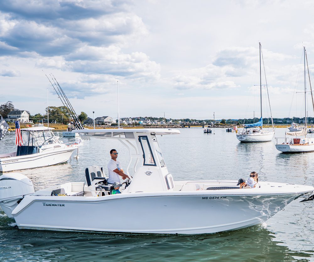 Family aboard a center console