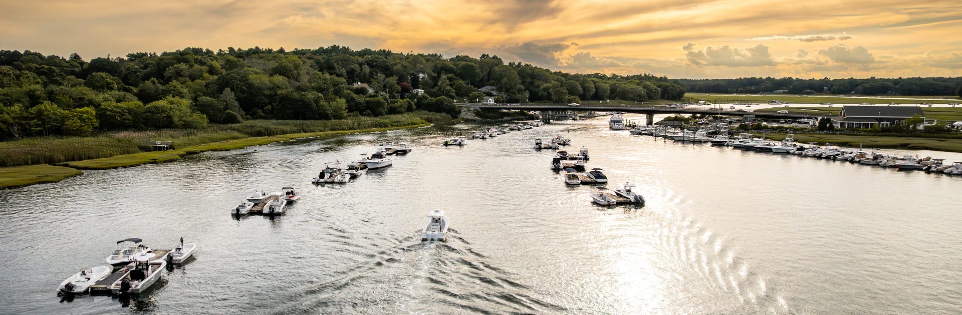 Boats on the river at sunset